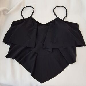 Black Layered Ruffle Bikini Tankini Top - Flattering Swim Cover